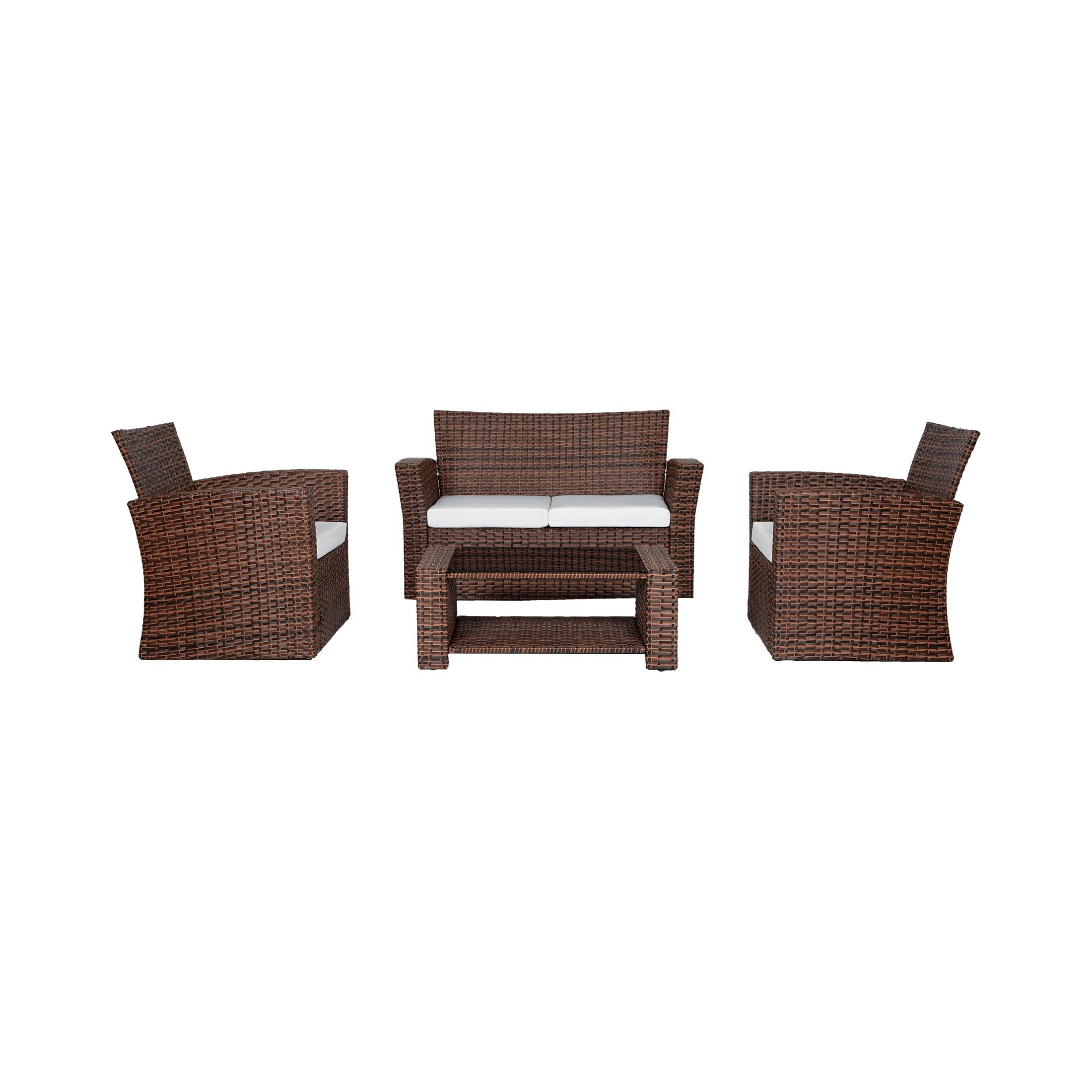 WYNSTON 4-Piece Outdoor Patio Conversation Set with Cushions, Brown/White