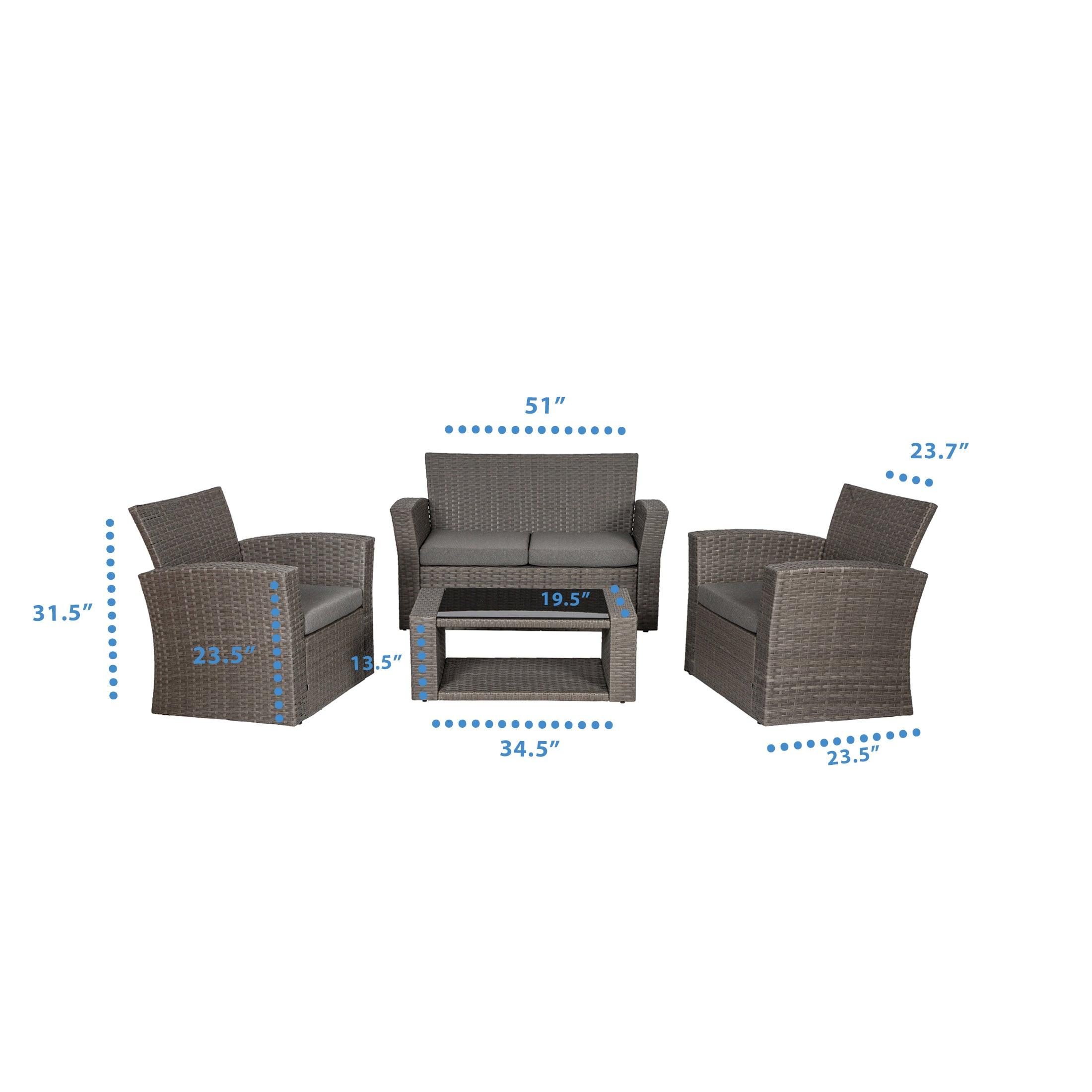 Wynston 4-Piece Outdoor Patio Conversation Set Chocolate PE Rattan Wicker - Costaelm