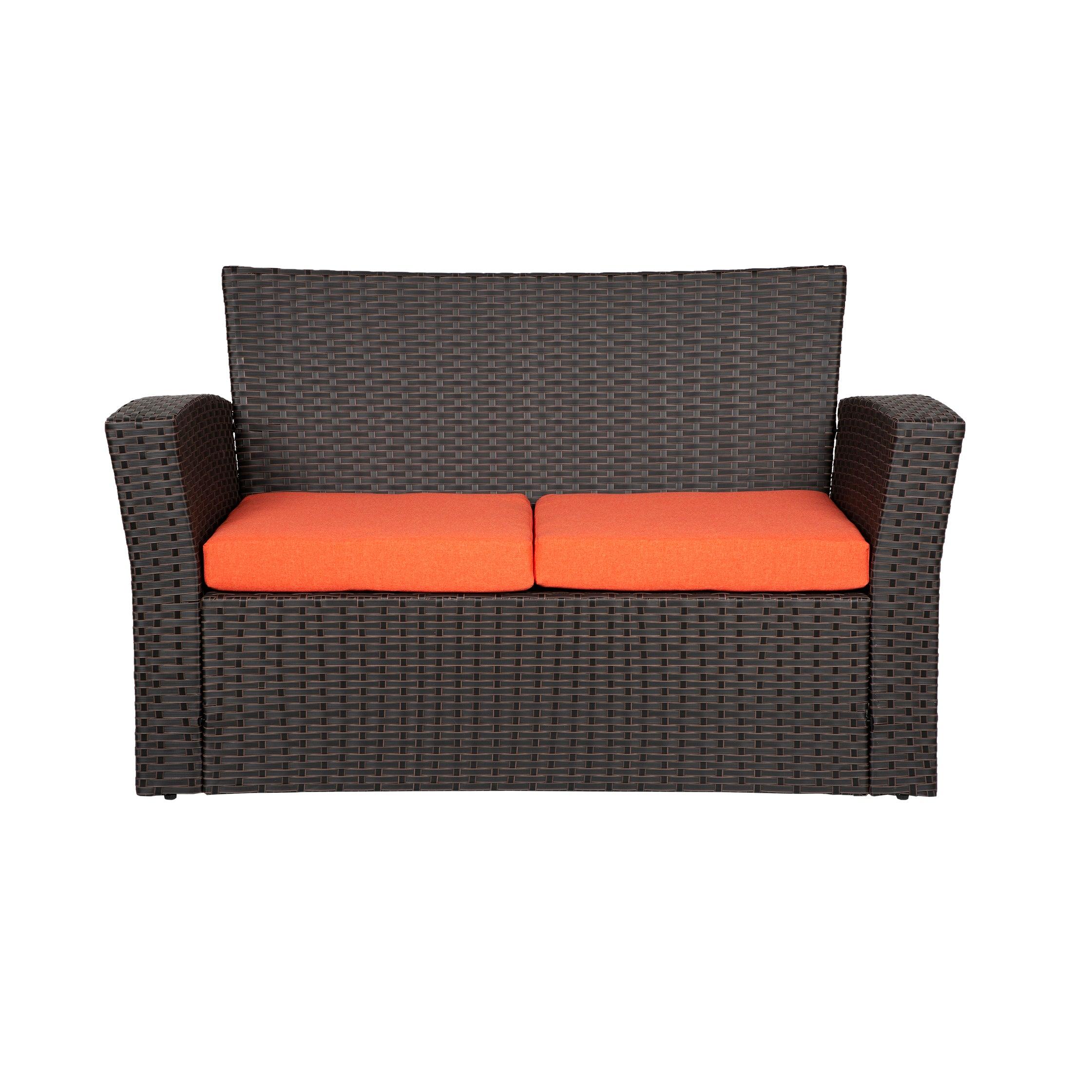 WYNSTON 4-Piece Outdoor Patio Conversation Set with Cushions, Chocolate/Orange