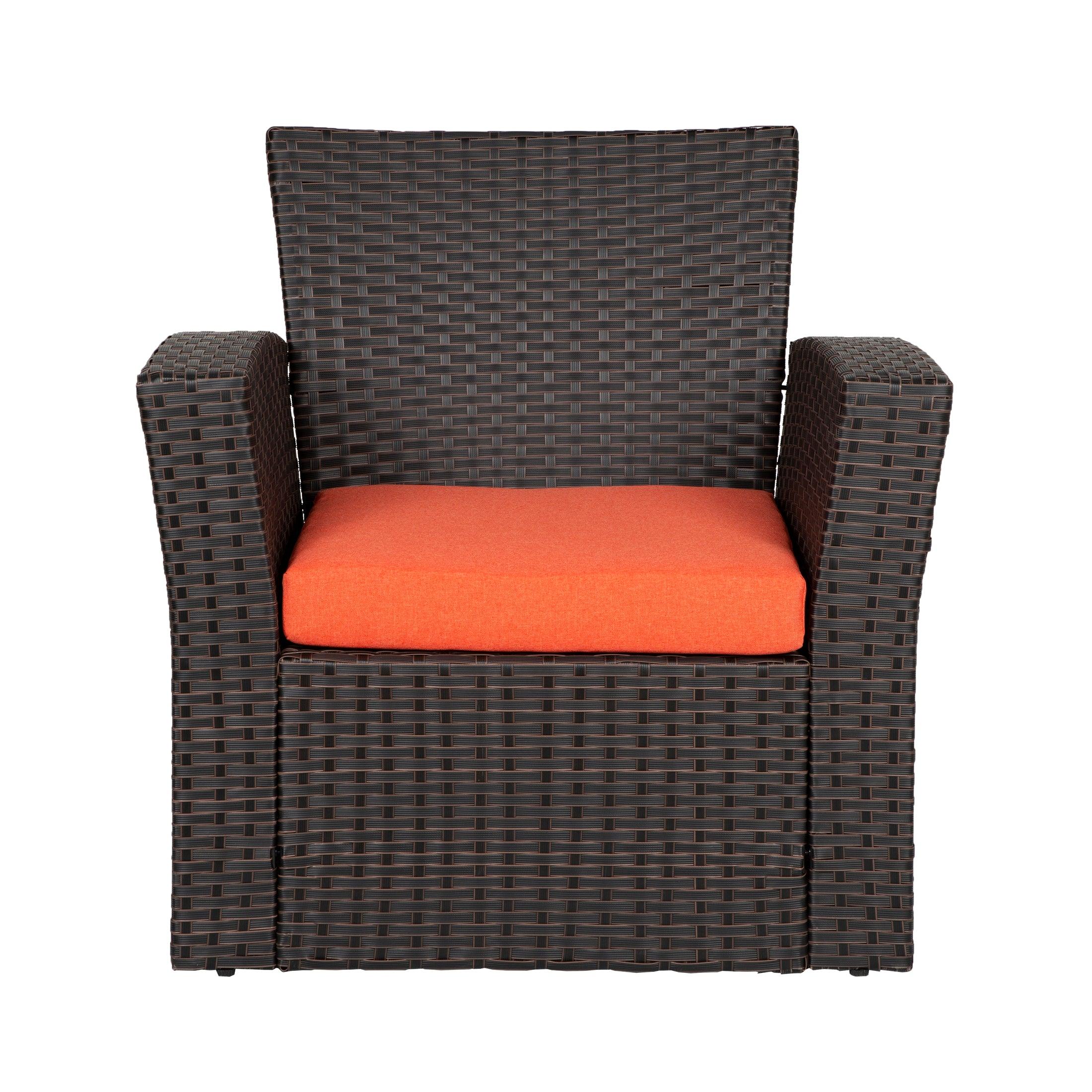 WYNSTON 4-Piece Outdoor Patio Conversation Set with Cushions, Chocolate/Orange