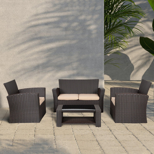 Wynston 4-Piece Outdoor Patio Conversation Set Chocolate PE Rattan Wicker - Costaelm