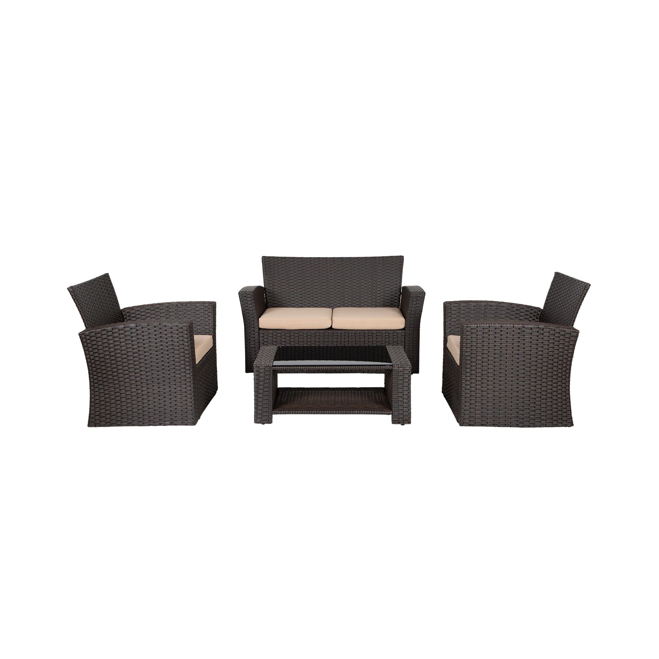 WYNSTON 4-Piece Outdoor Patio Conversation Set with Cushions, Chocolate/Beige