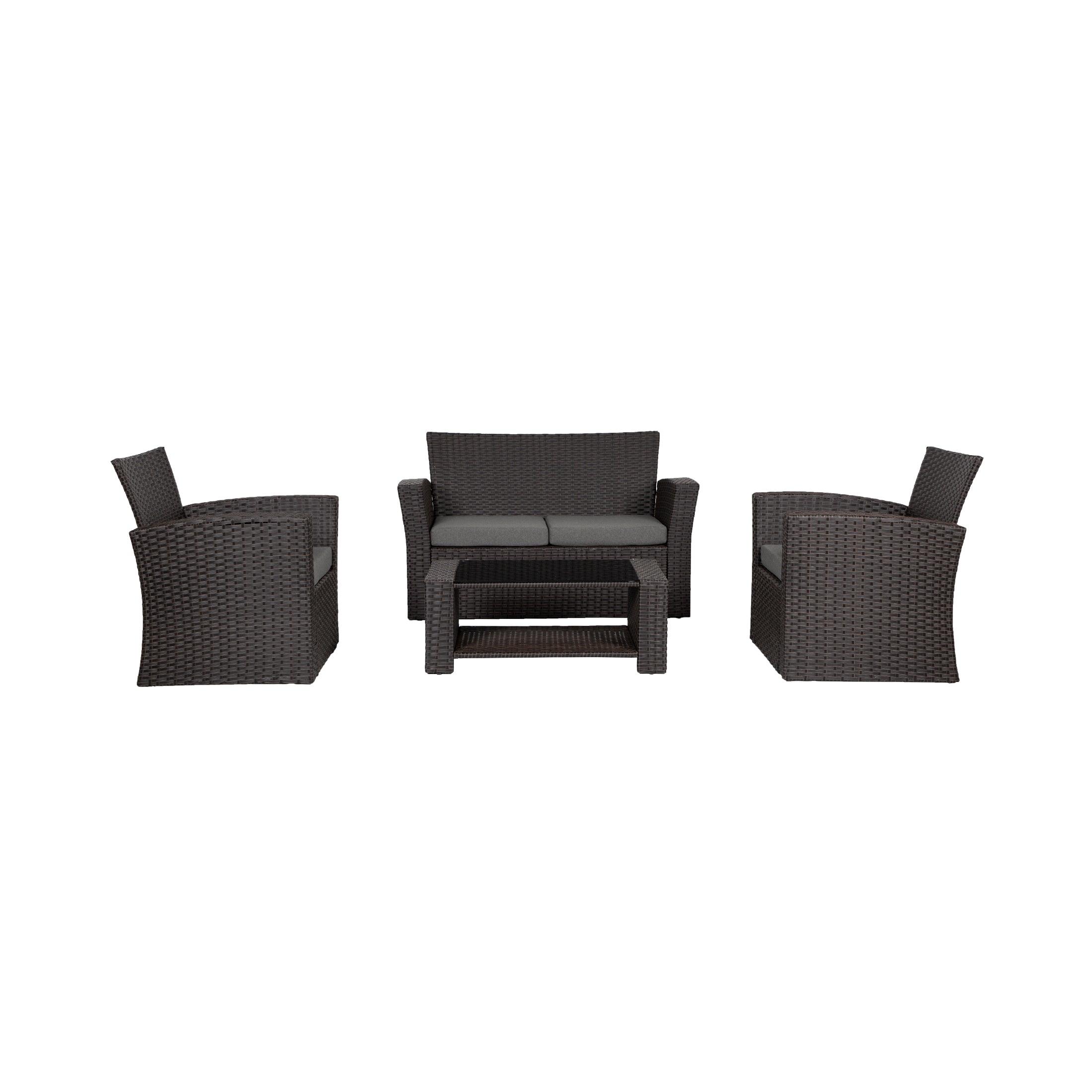 Wynston 4-Piece Outdoor Patio Conversation Set Chocolate PE Rattan Wicker - Costaelm