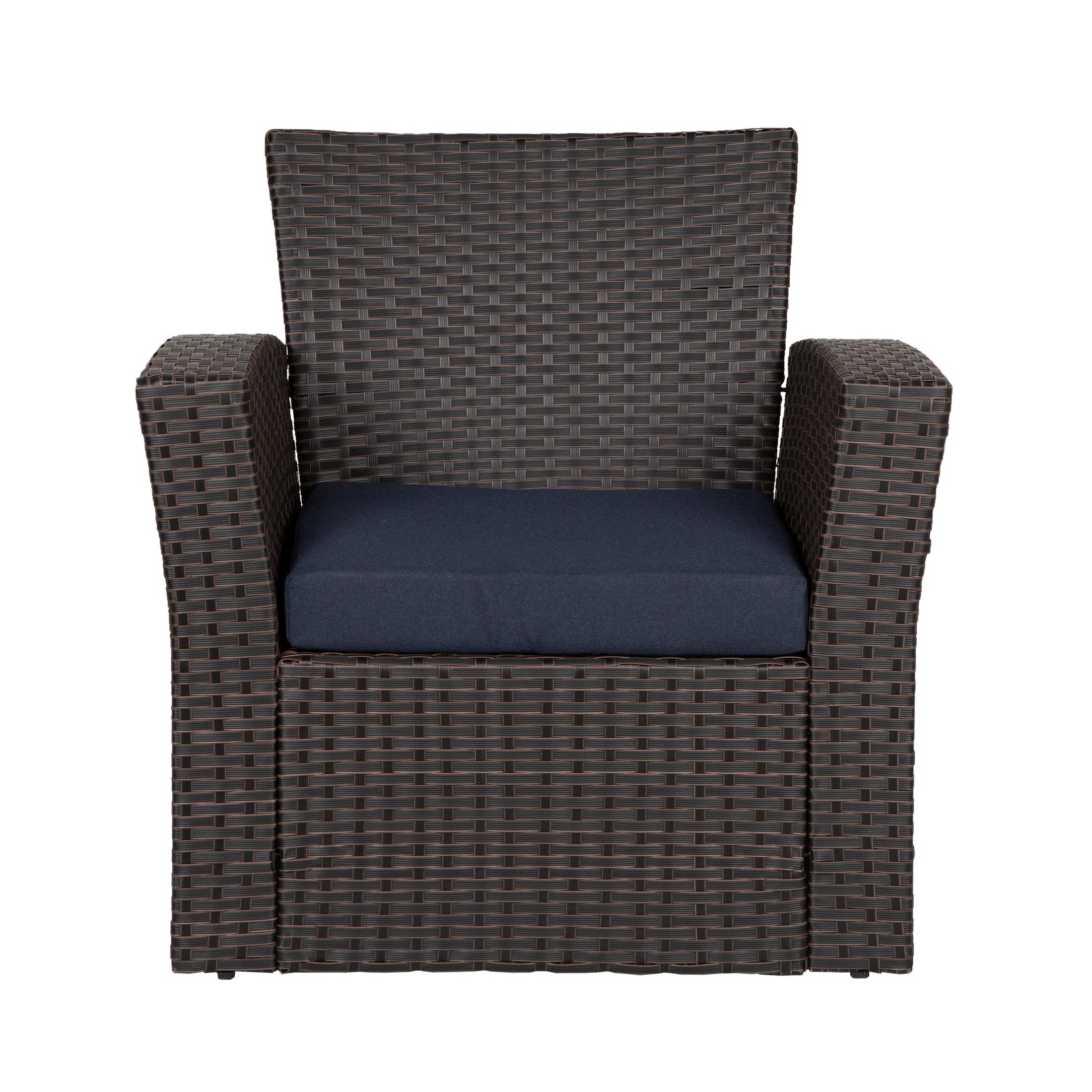 WYNSTON 4-Piece Outdoor Patio Conversation Set with Cushions, Chocolate/Navy Blue