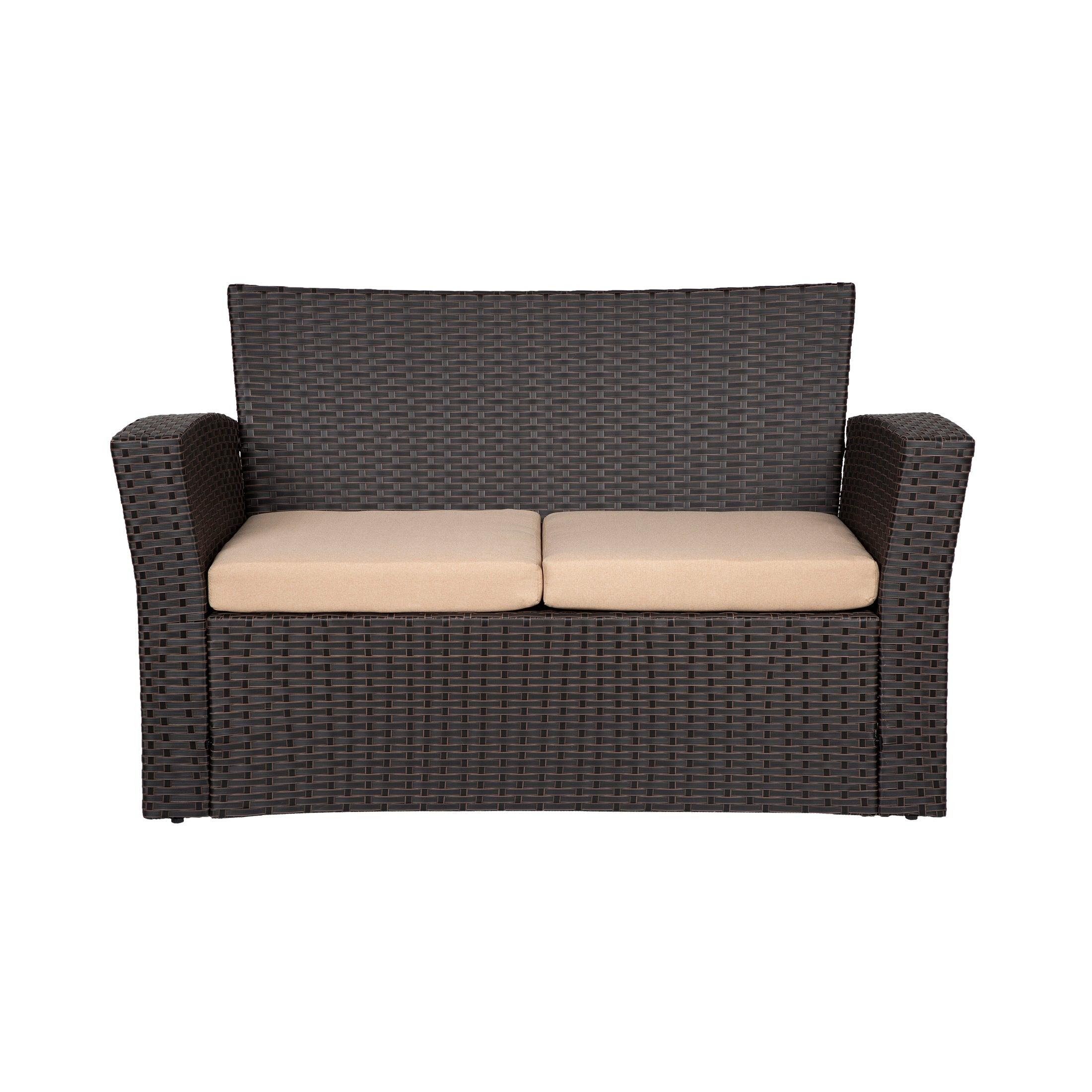 WYNSTON 4-Piece Outdoor Patio Conversation Set with Cushions, Chocolate/Beige