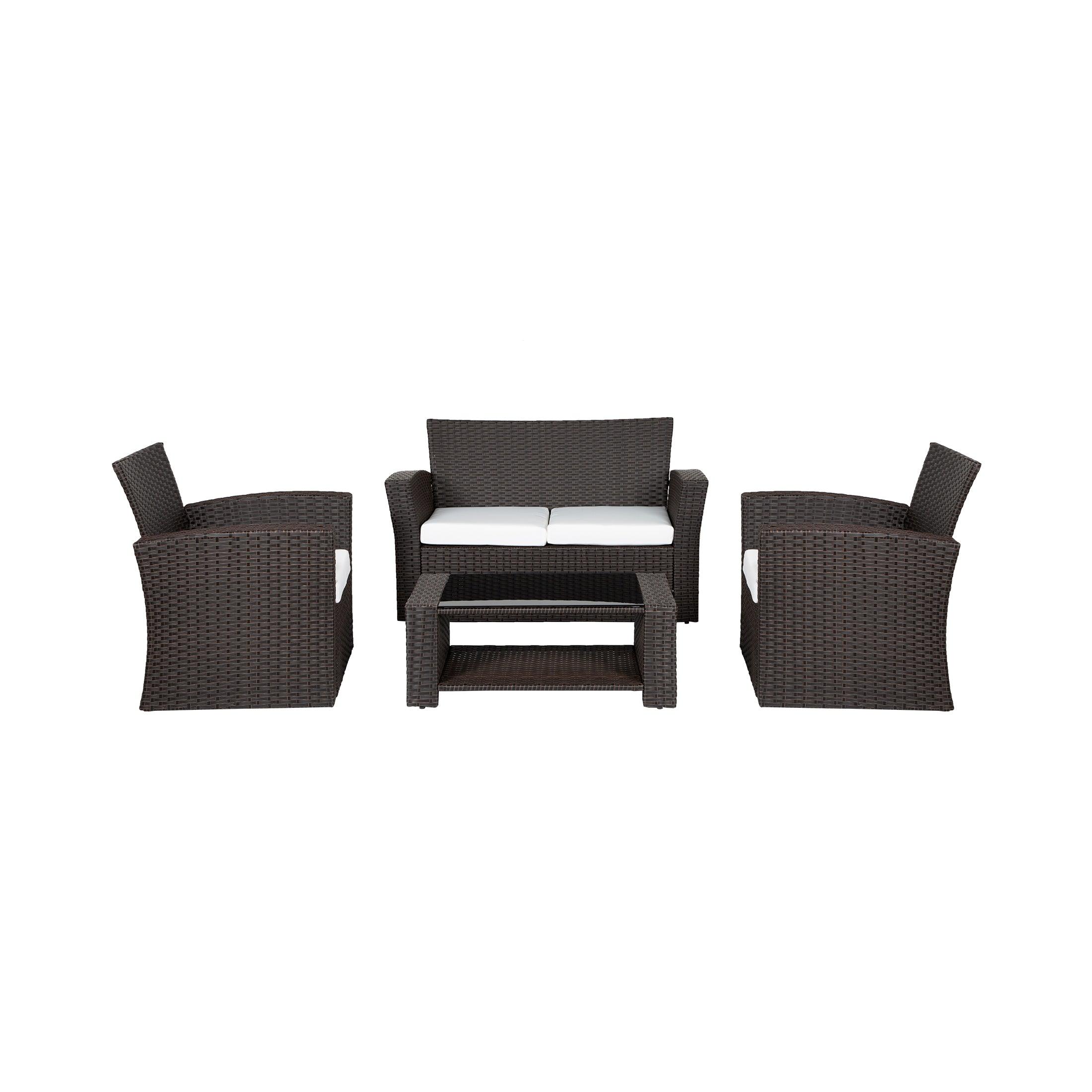 Wynston 4-Piece Outdoor Patio Conversation Set Chocolate PE Rattan Wicker - Costaelm