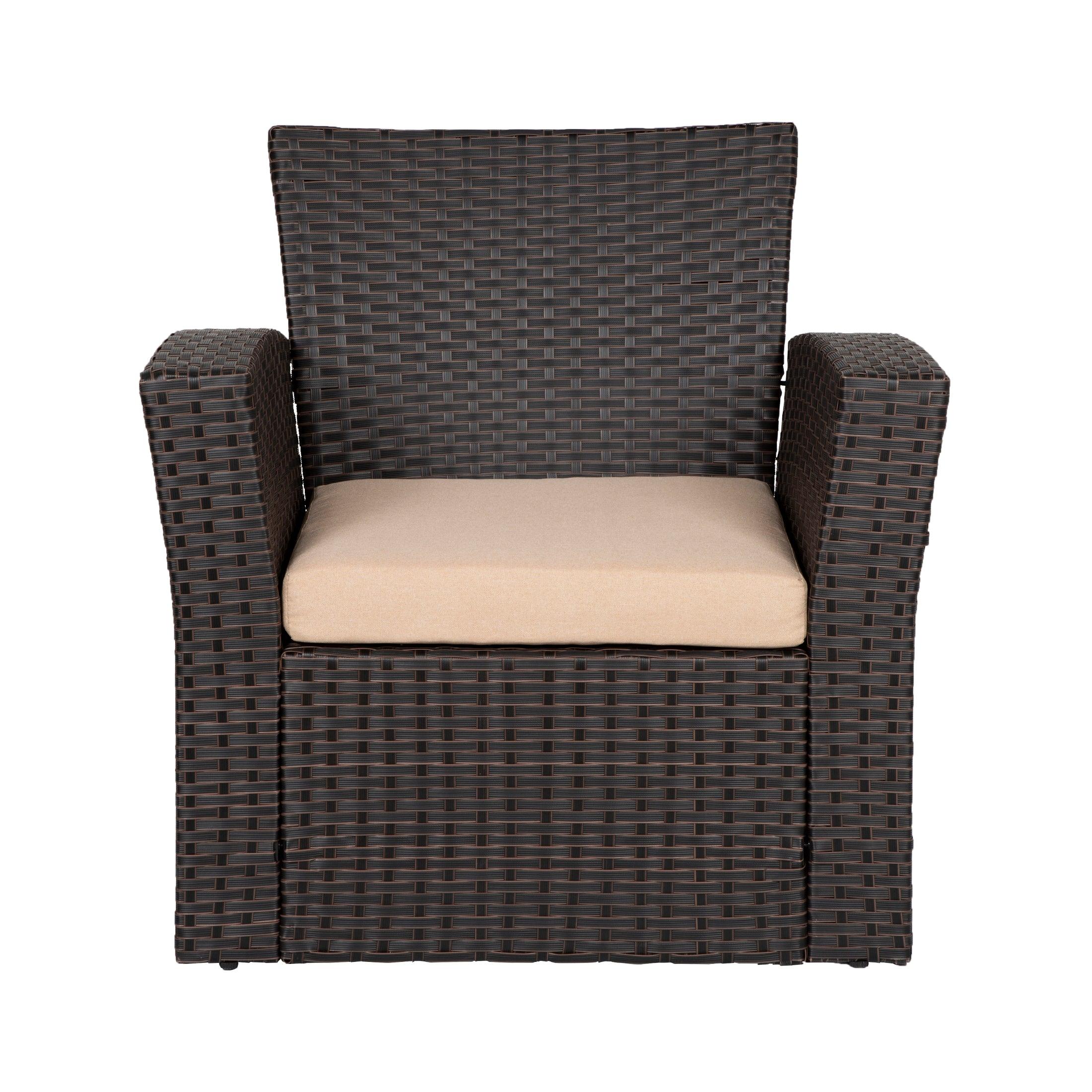 WYNSTON 4-Piece Outdoor Patio Conversation Set with Cushions, Chocolate/Beige