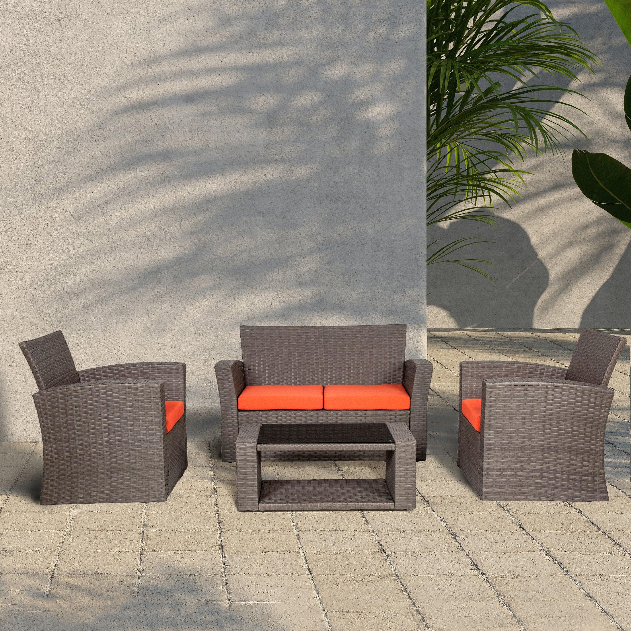 Wynston 4-Piece Outdoor Patio Conversation Set Gray PE Rattan Wicker - Costaelm