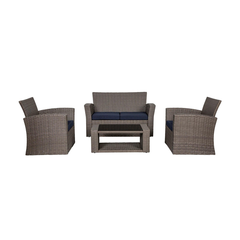 WYNSTON 4-Piece Outdoor Patio Conversation Set with Cushions, Gray/Navy Blue