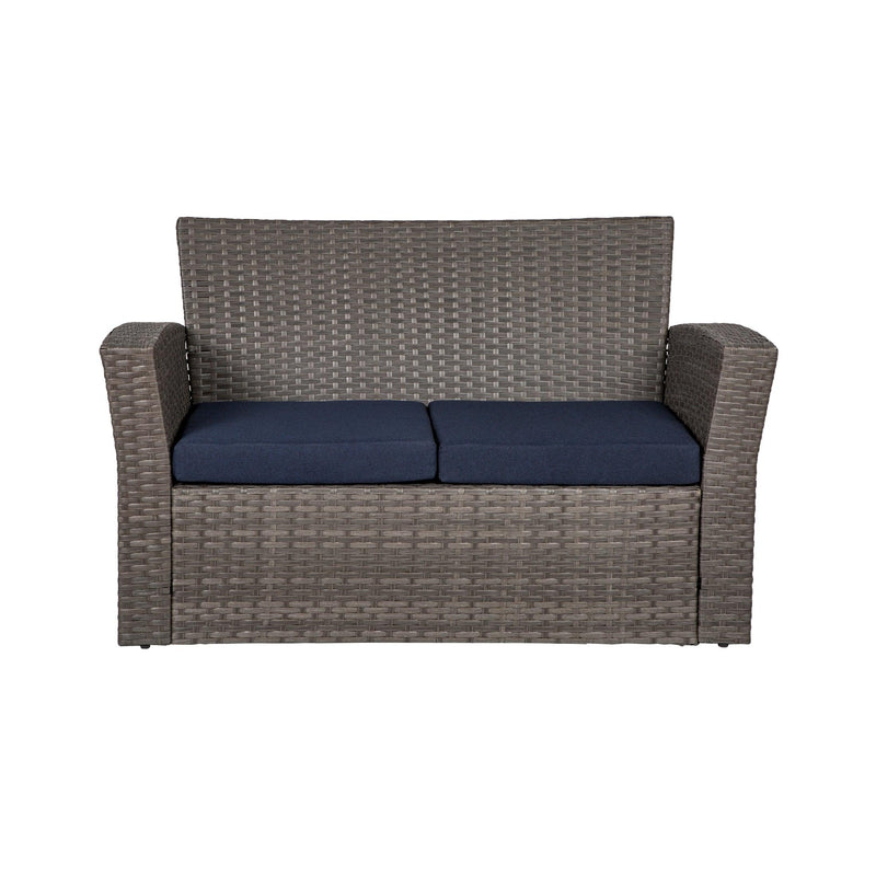 WYNSTON 4-Piece Outdoor Patio Conversation Set with Cushions, Gray/Navy Blue