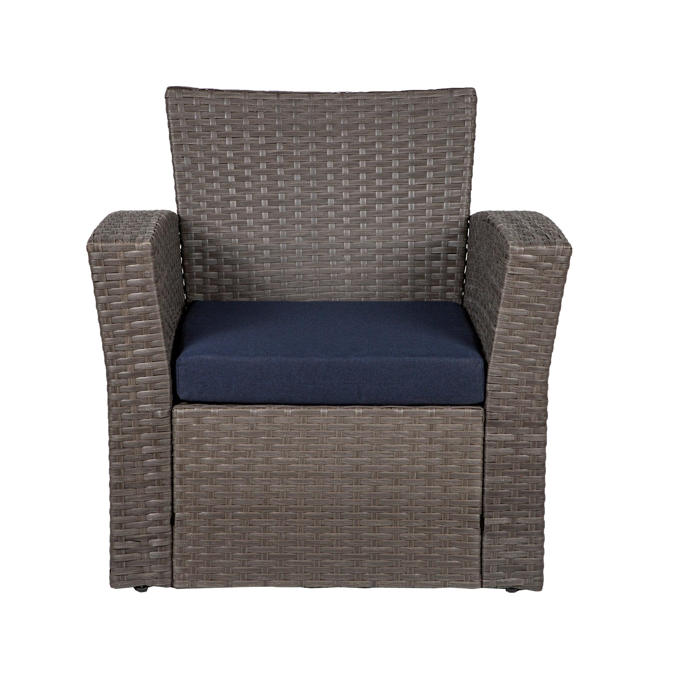 WYNSTON 4-Piece Outdoor Patio Conversation Set with Cushions, Gray/Navy Blue