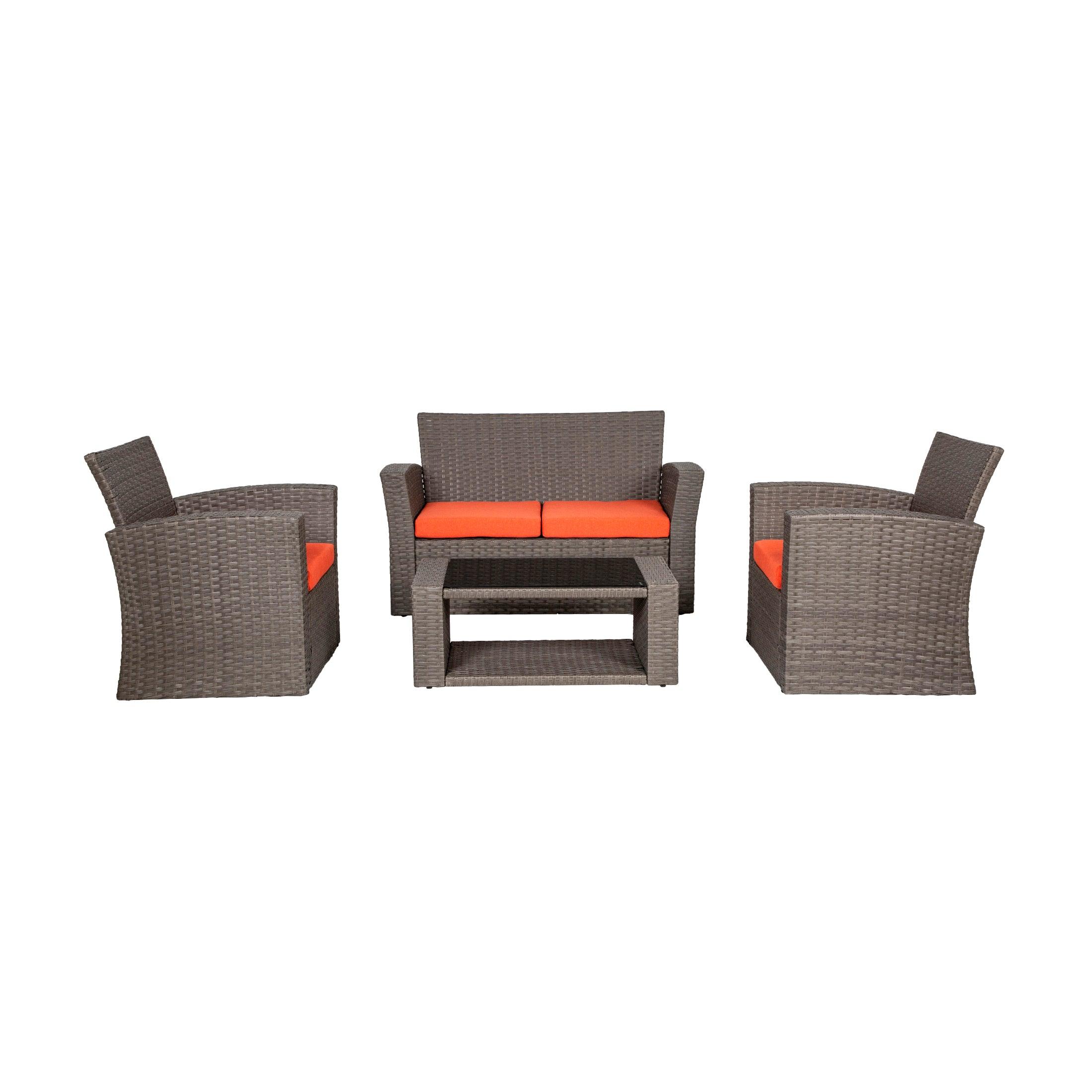 WYNSTON 4-Piece Outdoor Patio Conversation Set with Cushions, Gray/Orange