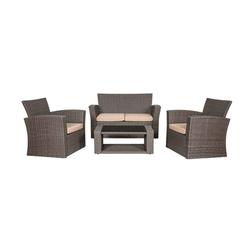 WYNSTON 4-Piece Outdoor Patio Conversation Set with Cushions, Gray/Beige