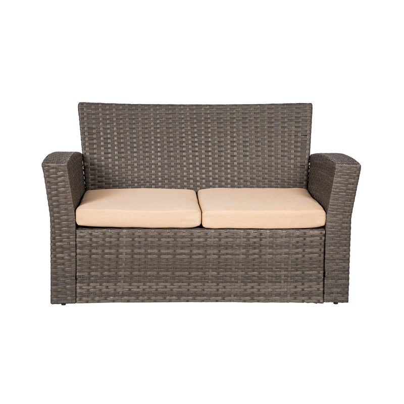 WYNSTON 4-Piece Outdoor Patio Conversation Set with Cushions, Gray/Beige