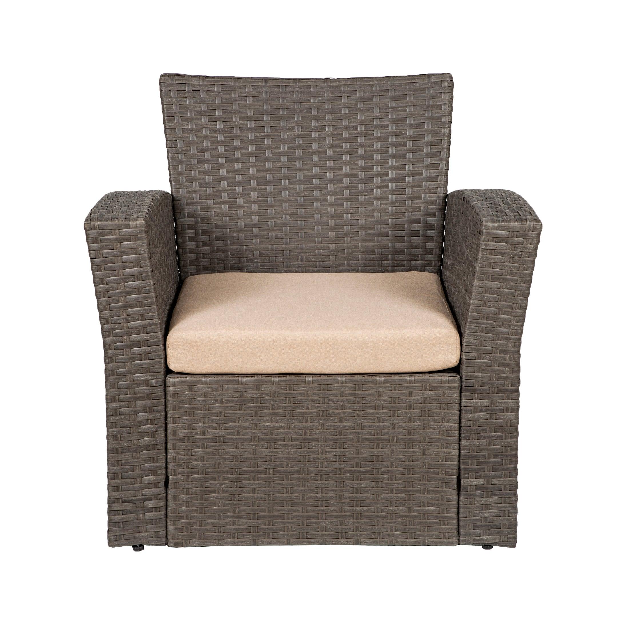 WYNSTON 4-Piece Outdoor Patio Conversation Set with Cushions, Gray/Beige