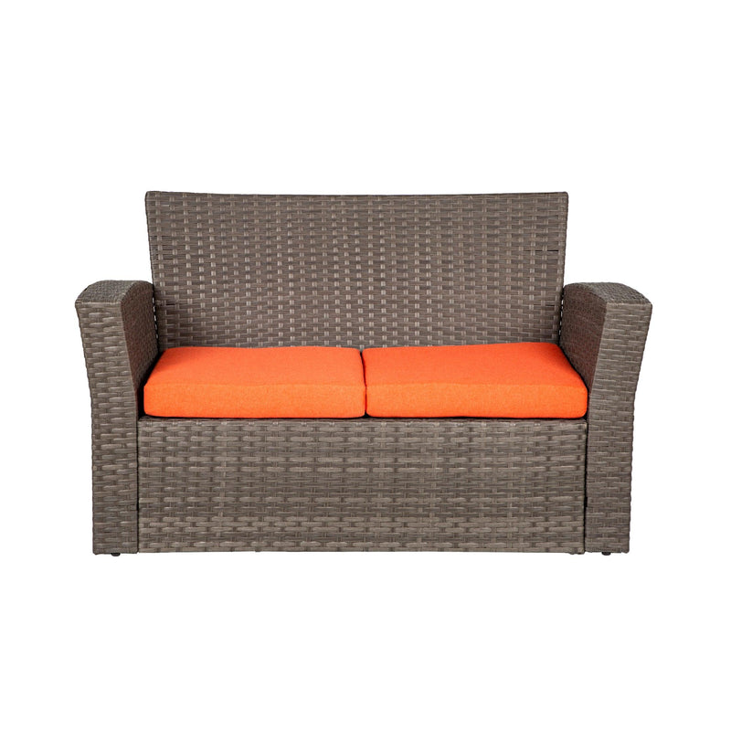 WYNSTON 4-Piece Outdoor Patio Conversation Set with Cushions, Gray/Orange