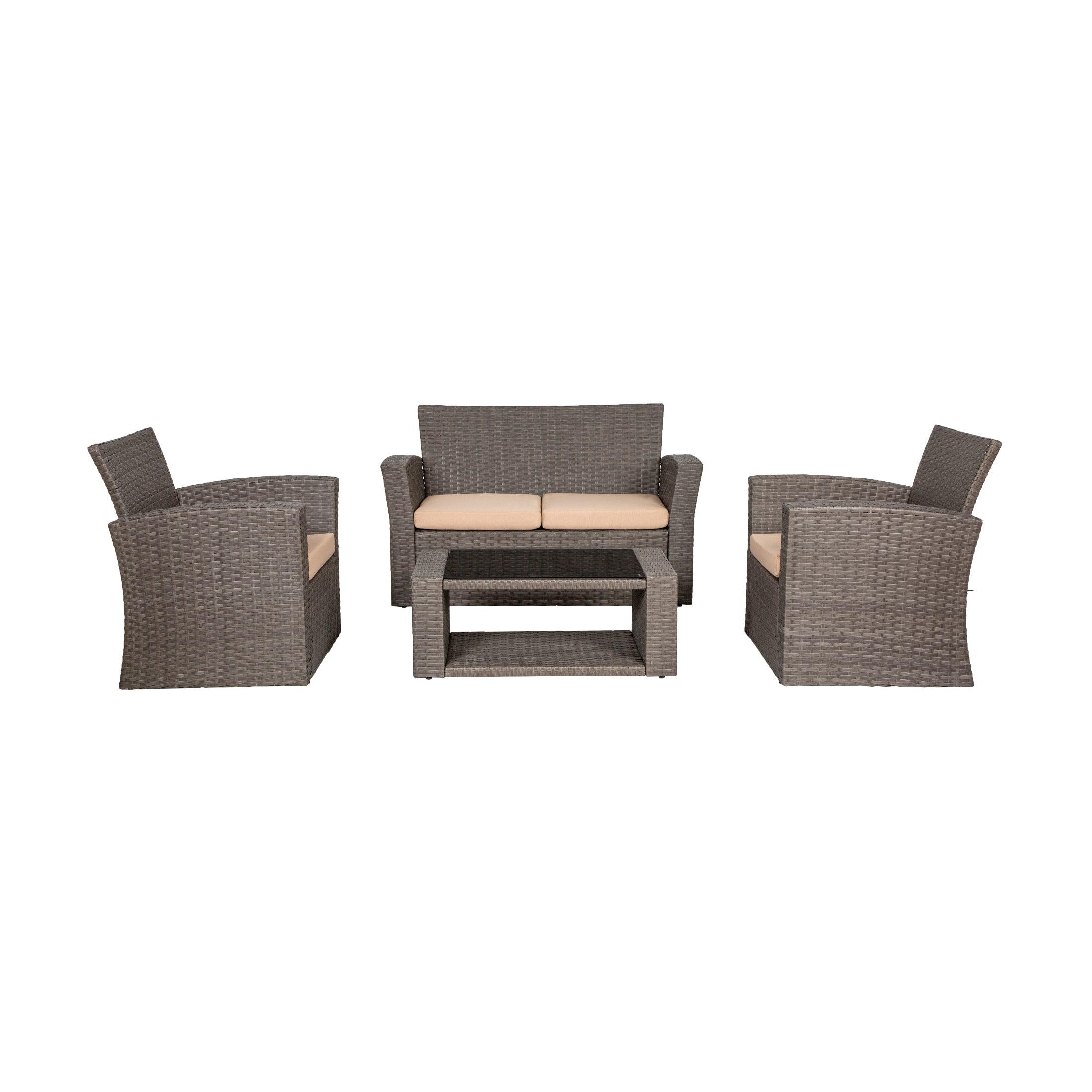 Wynston 4-Piece Outdoor Patio Conversation Set Gray PE Rattan Wicker - Costaelm