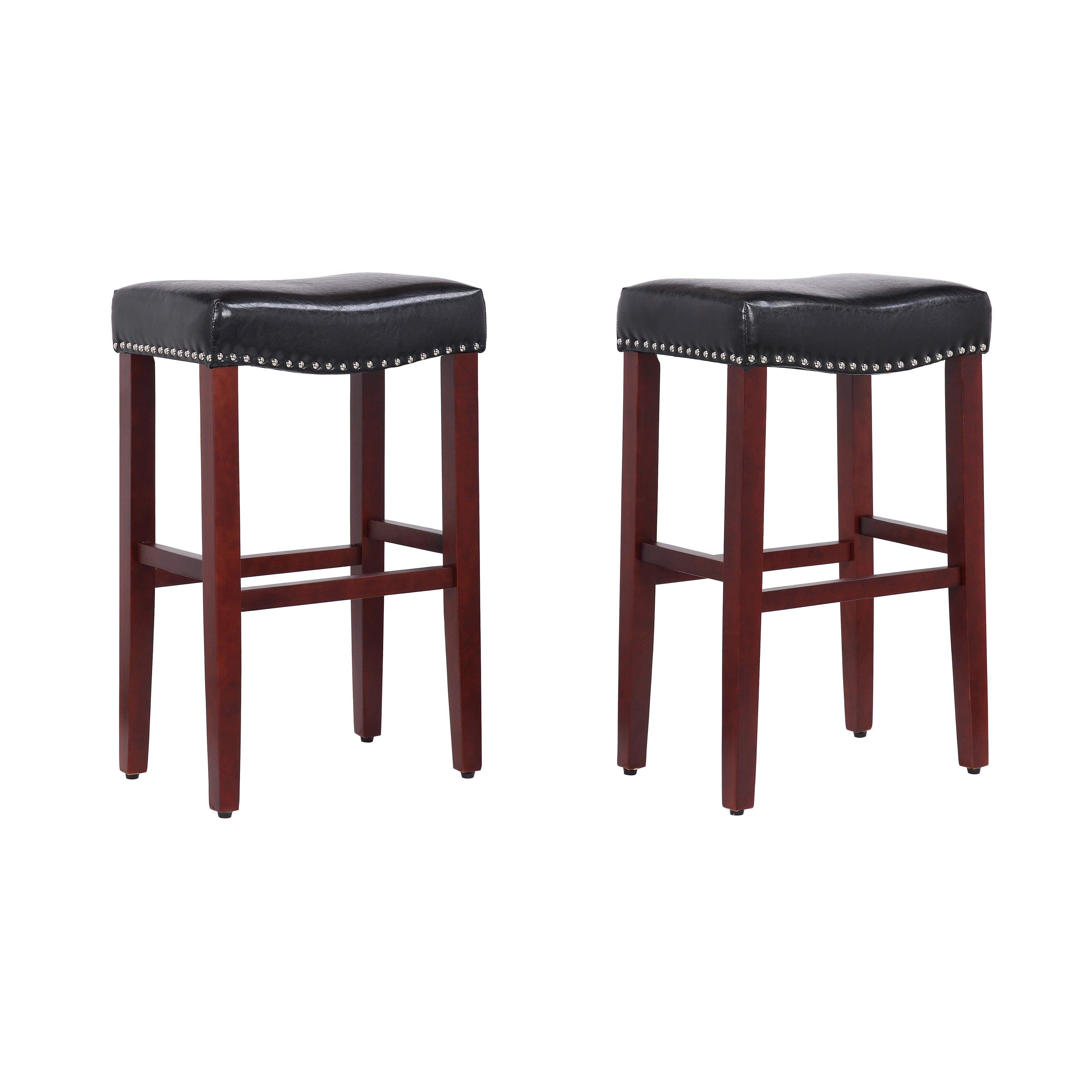 Frankllin 29" Upholstered Saddle Seat Counter Stool (Set of 2), Cherry/Leather