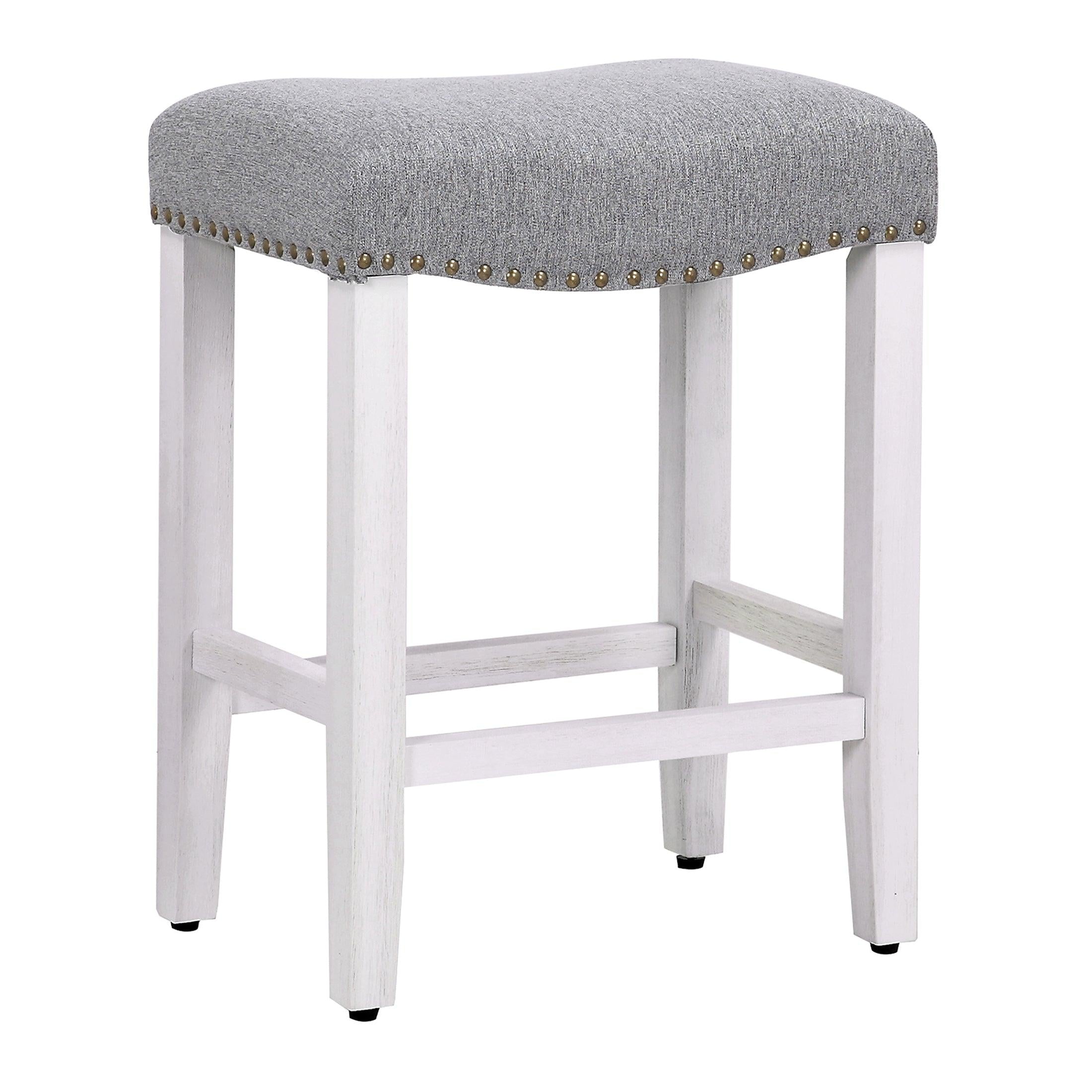 Costaelm 24" Inch Upholstered Saddle Seat Bar Stool (Set of 2), Antique White/Gray