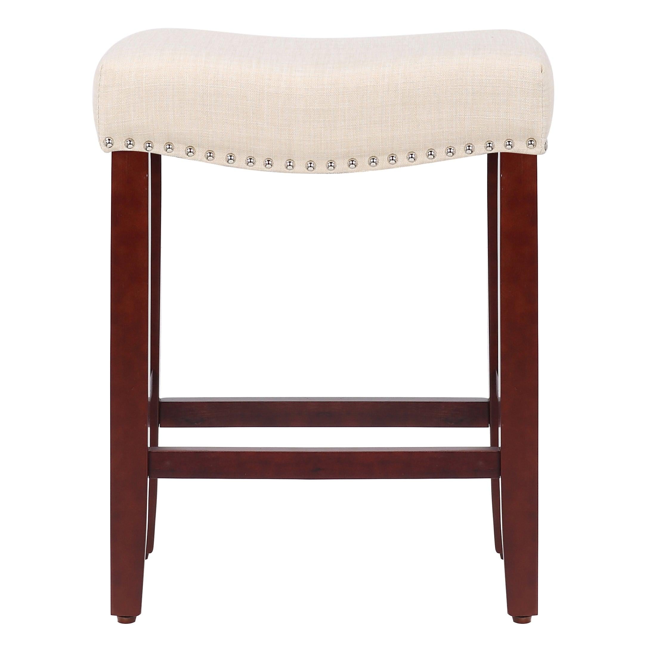 Sierra 24" Upholstered Saddle Seat Bar Stool, Cherry/Beige