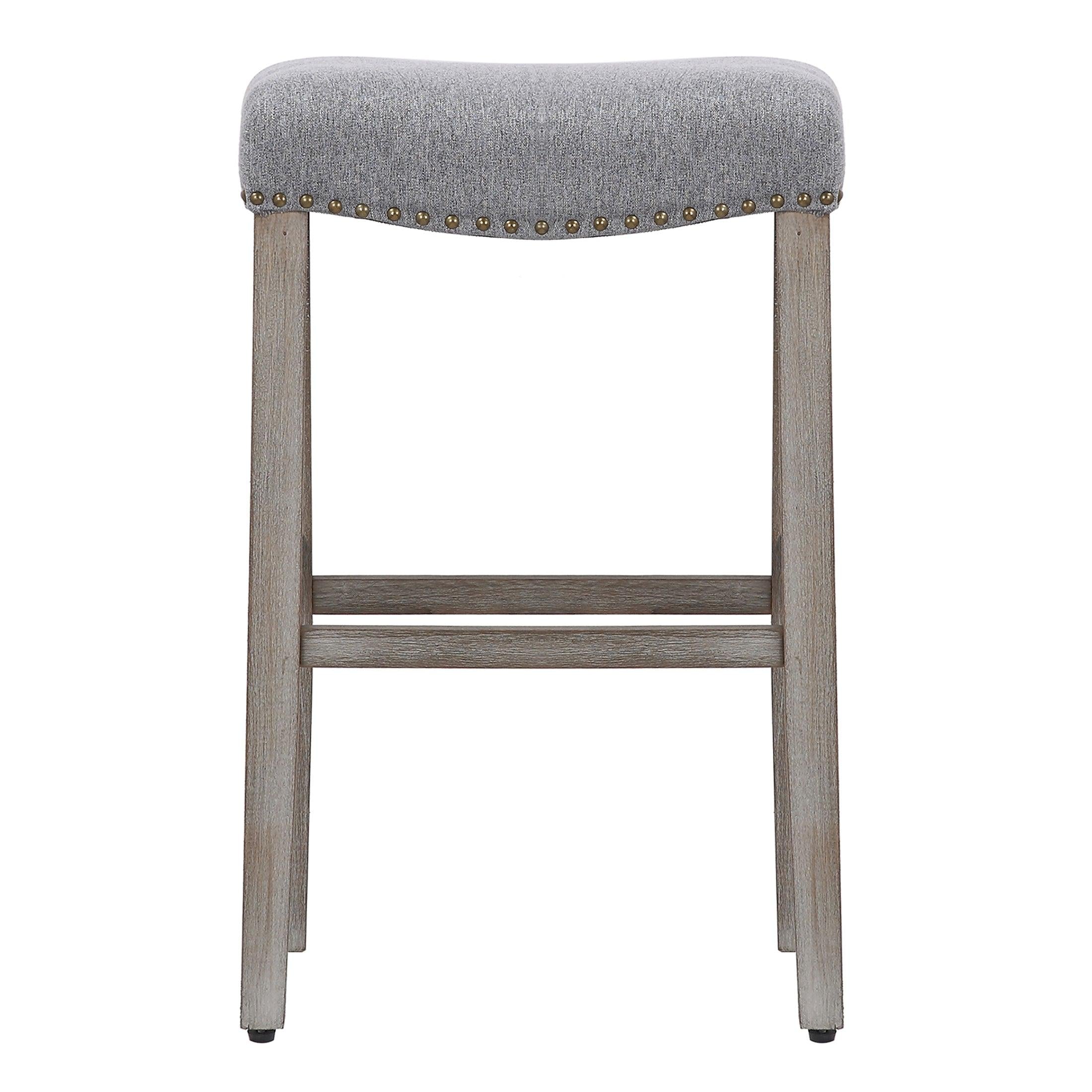 Lindsey 29" Upholstered Saddle Seat Bar Stool (Set of 2), Antique Gray/Gray