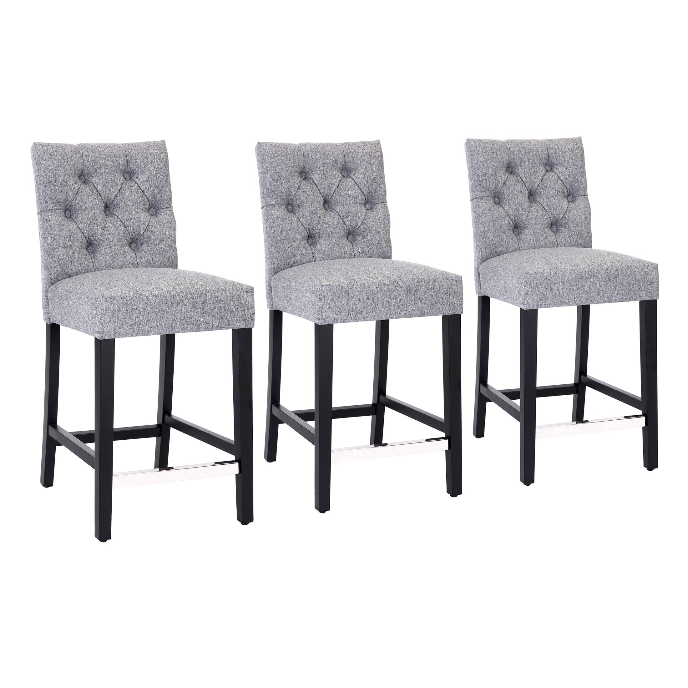 Jameson 24" Linen Fabric Tufted Upholstered Counter Stool (Set of 3) - Costaelm