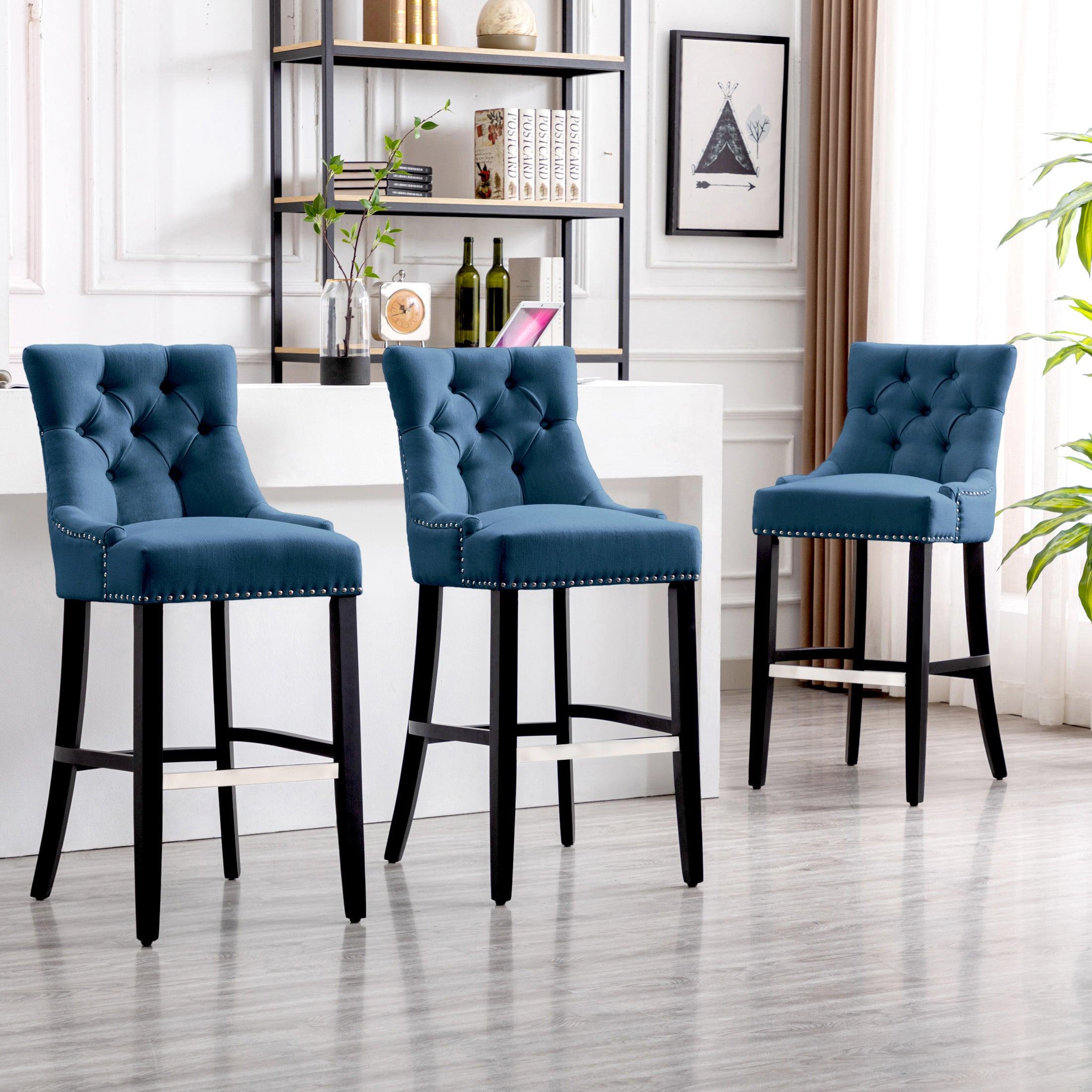 Bellmount 29" Upholstered Tufted Wingback Bar Stool (Set of 3) - Costaelm