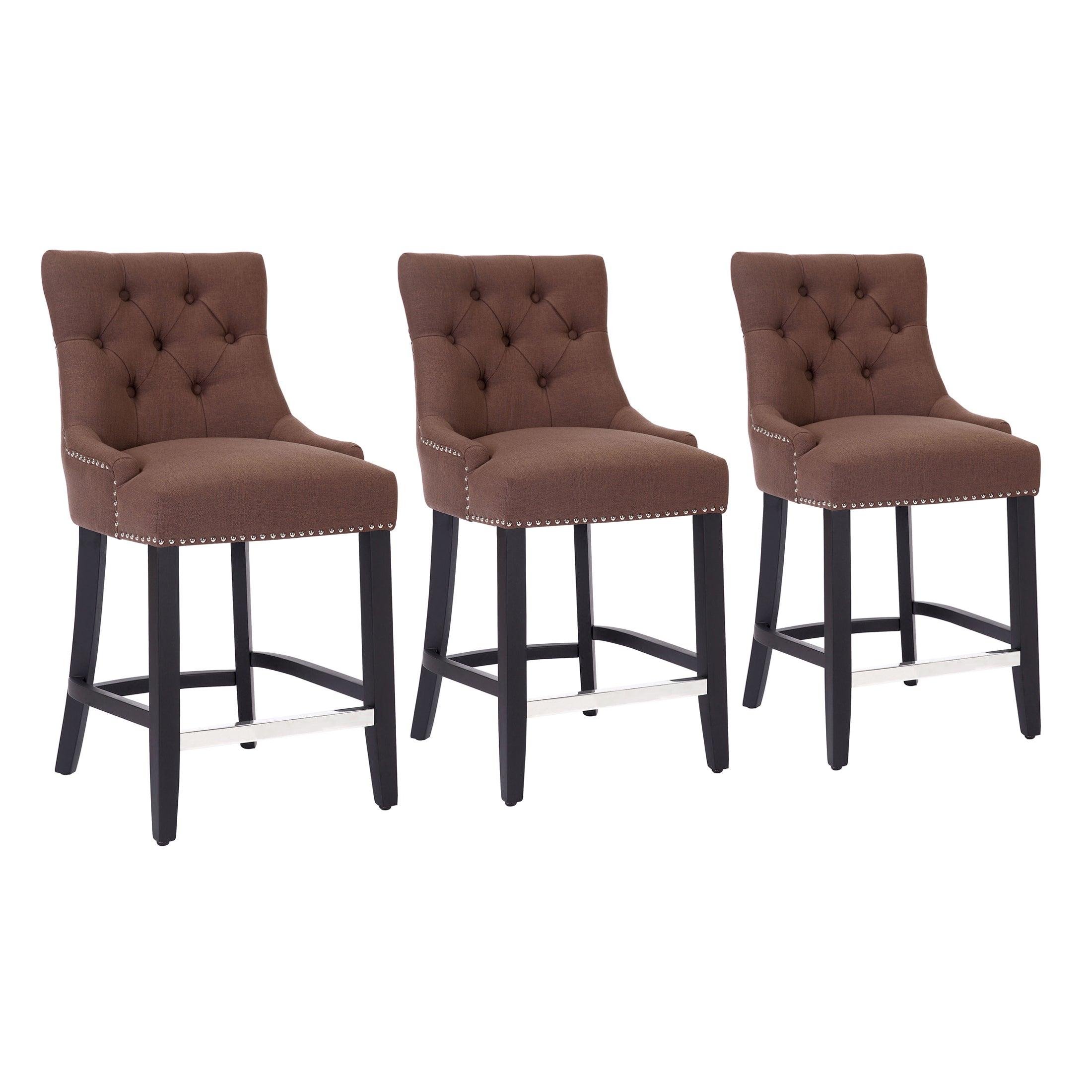 Bellmount 24" Upholstered Tufted Wingback Counter Stool (Set of 3) - Costaelm