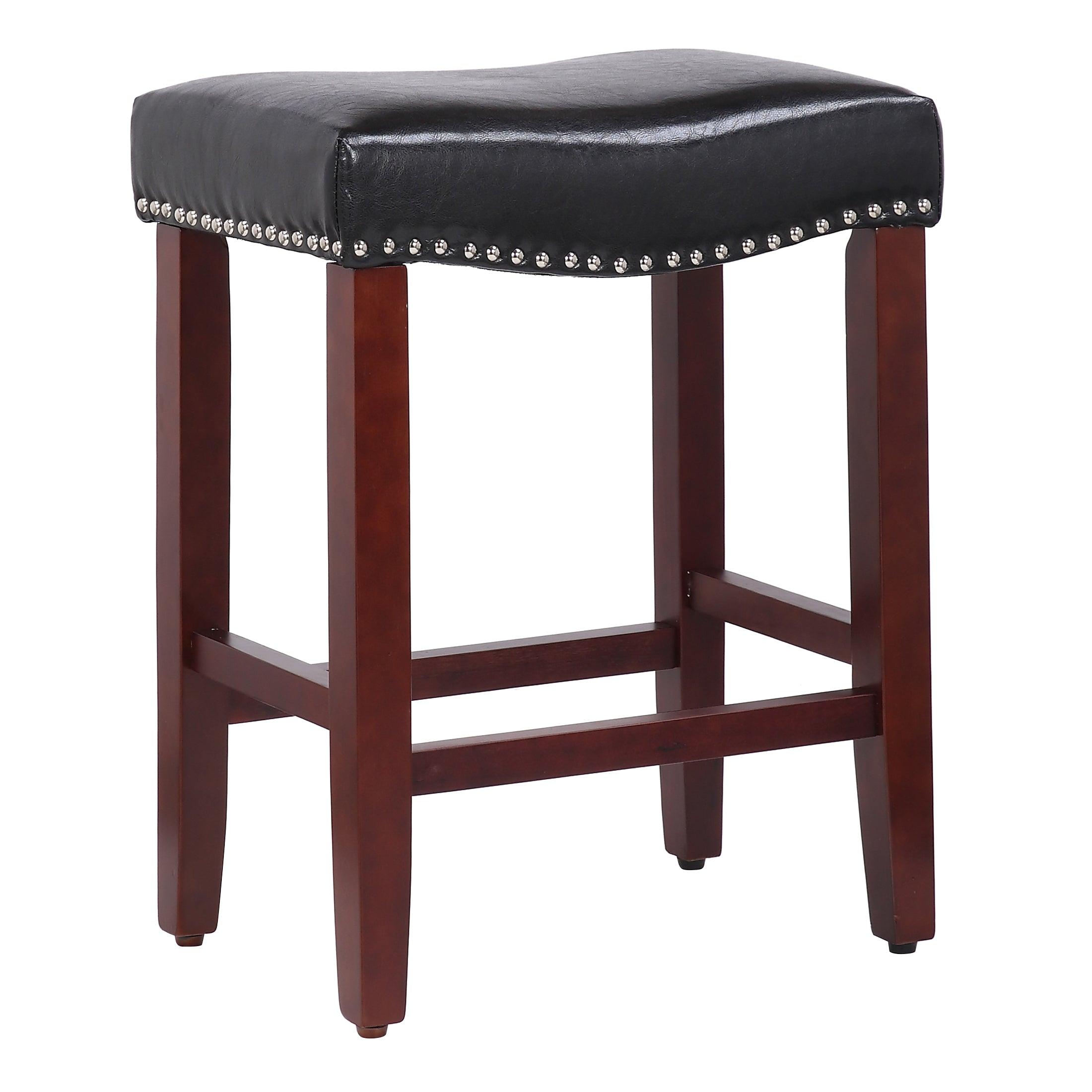 Frankllin 24" Upholstered Saddle Seat Bar Stool (Set of 2), CherryLeather