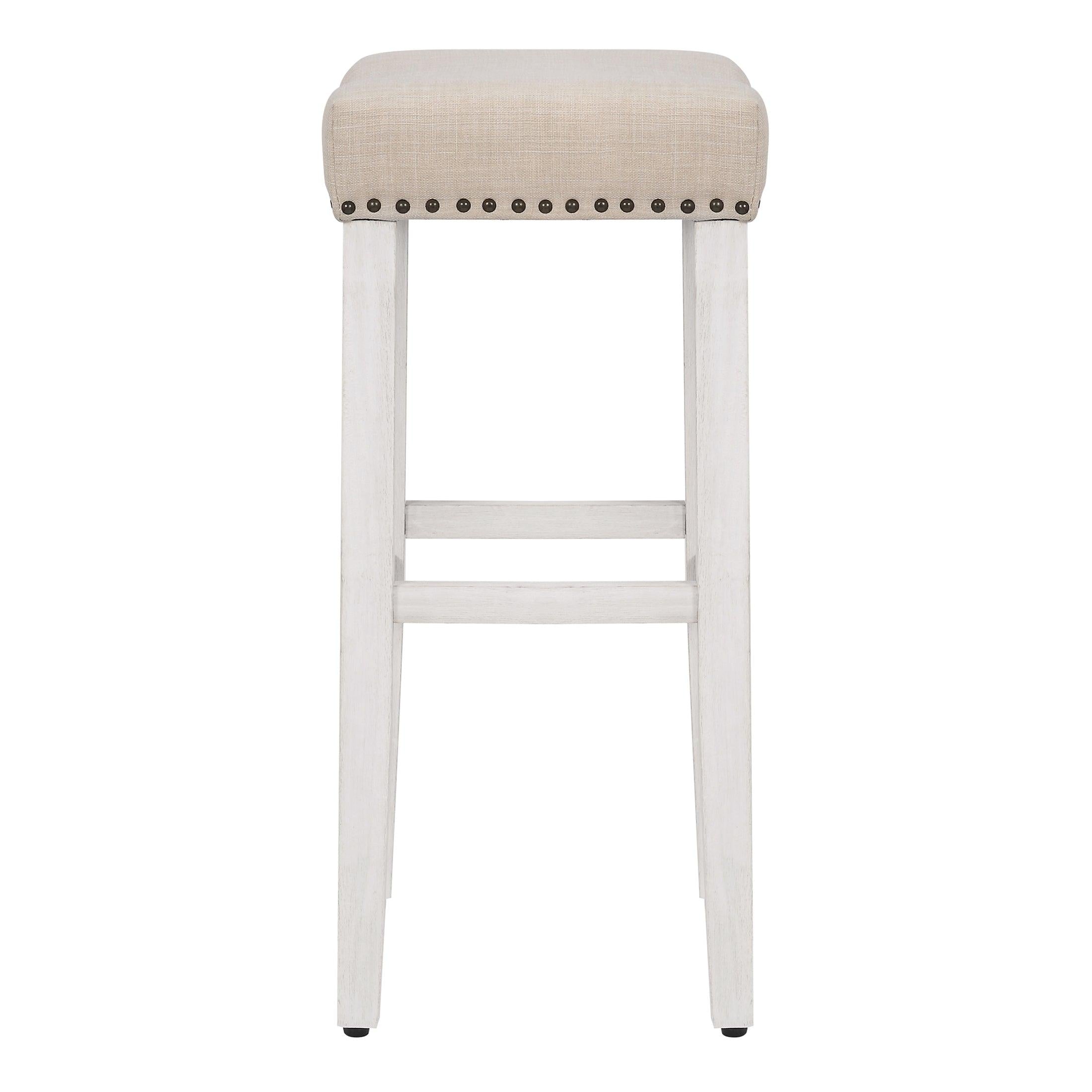 Willow 29" Upholstered Saddle Seat Bar Stool, Antique White/Beige