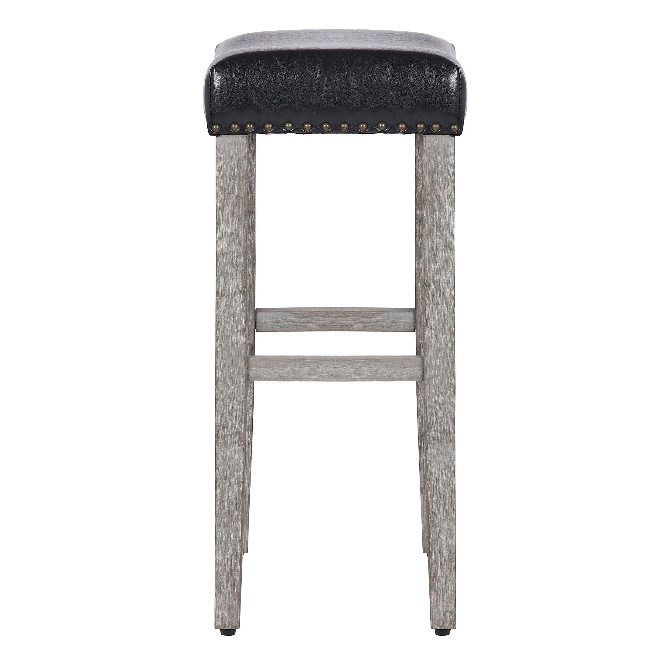 Costaelm 29" Inch Upholstered Backless Saddle Seat Counter Stool, Antique Gray/Leather