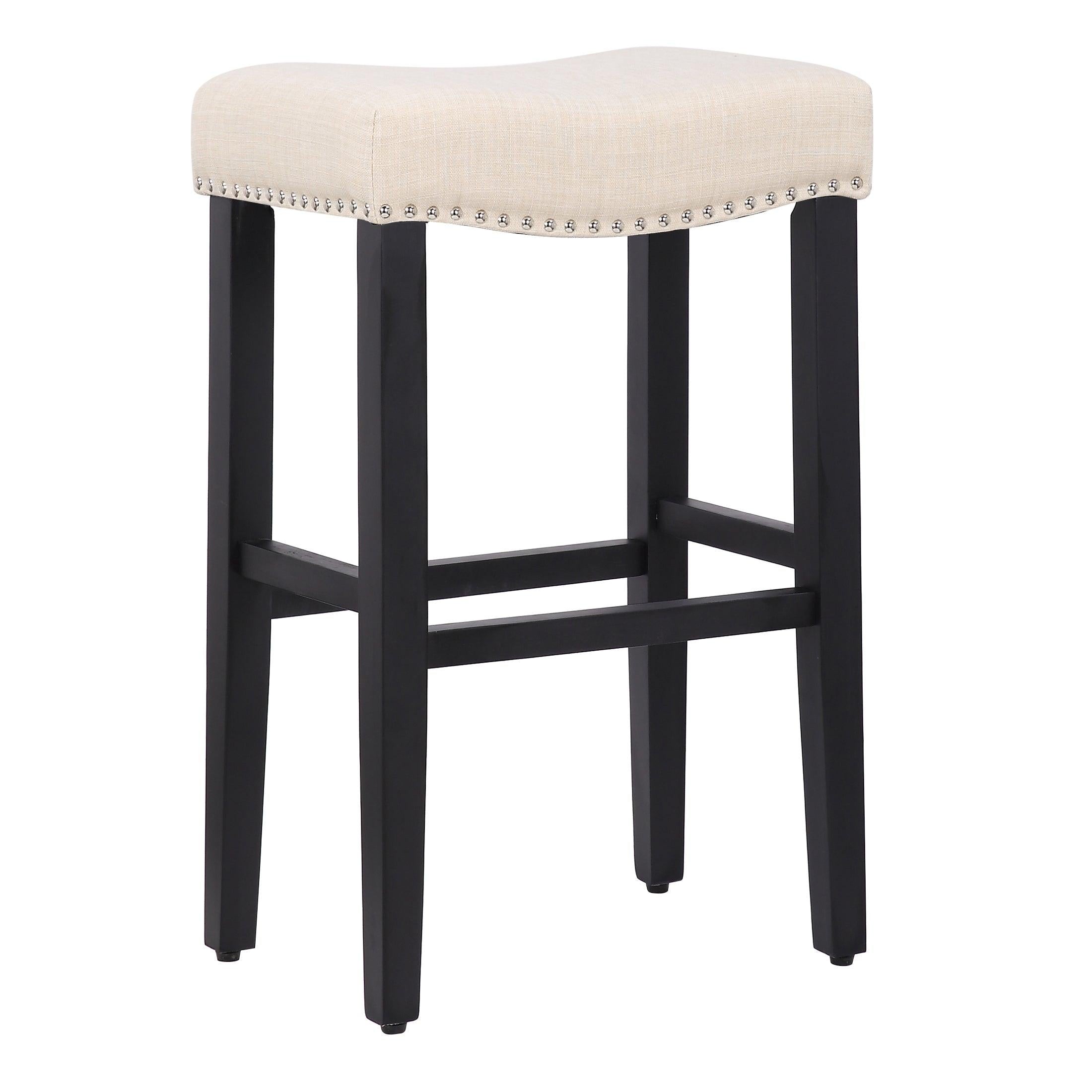 Mission 29" Upholstered Saddle Seat Barstool, Beige